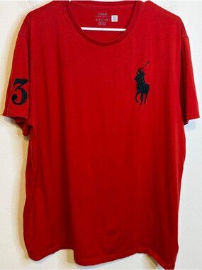 Polo Ralph Lauren Big Pony Embroidered 3 on Sleeve Red T Shirt Mens Sz XL Cotton